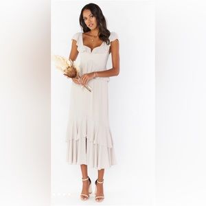 Show Me Your Mumu Reese Ruffle Dress, Show me the Ring Crisp, Size M